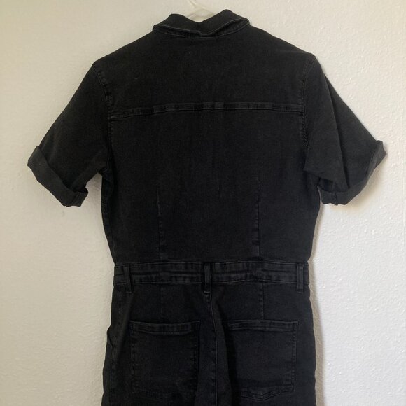Black Denim Jumpsuit with Zipper - Picture 2 of 4